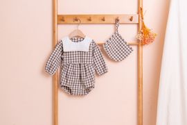 [BEBELOUTE] Bebe Check Long Sleeve Bodysuit , Baby All-in-One, Infant Bodysuit, Cotton 100% _ Made in KOREA